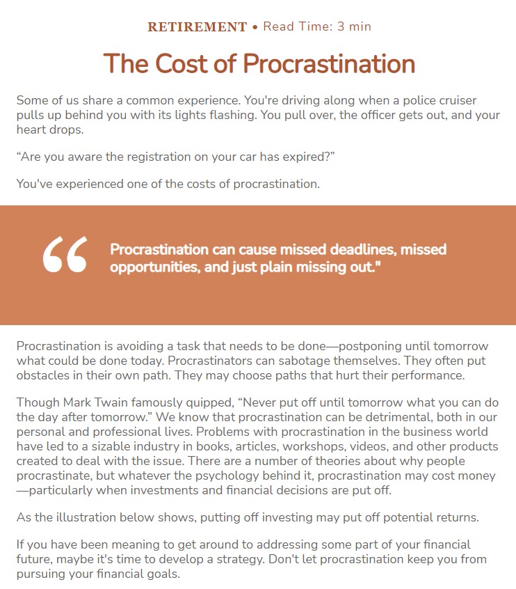 The Cost of Procrastination 1